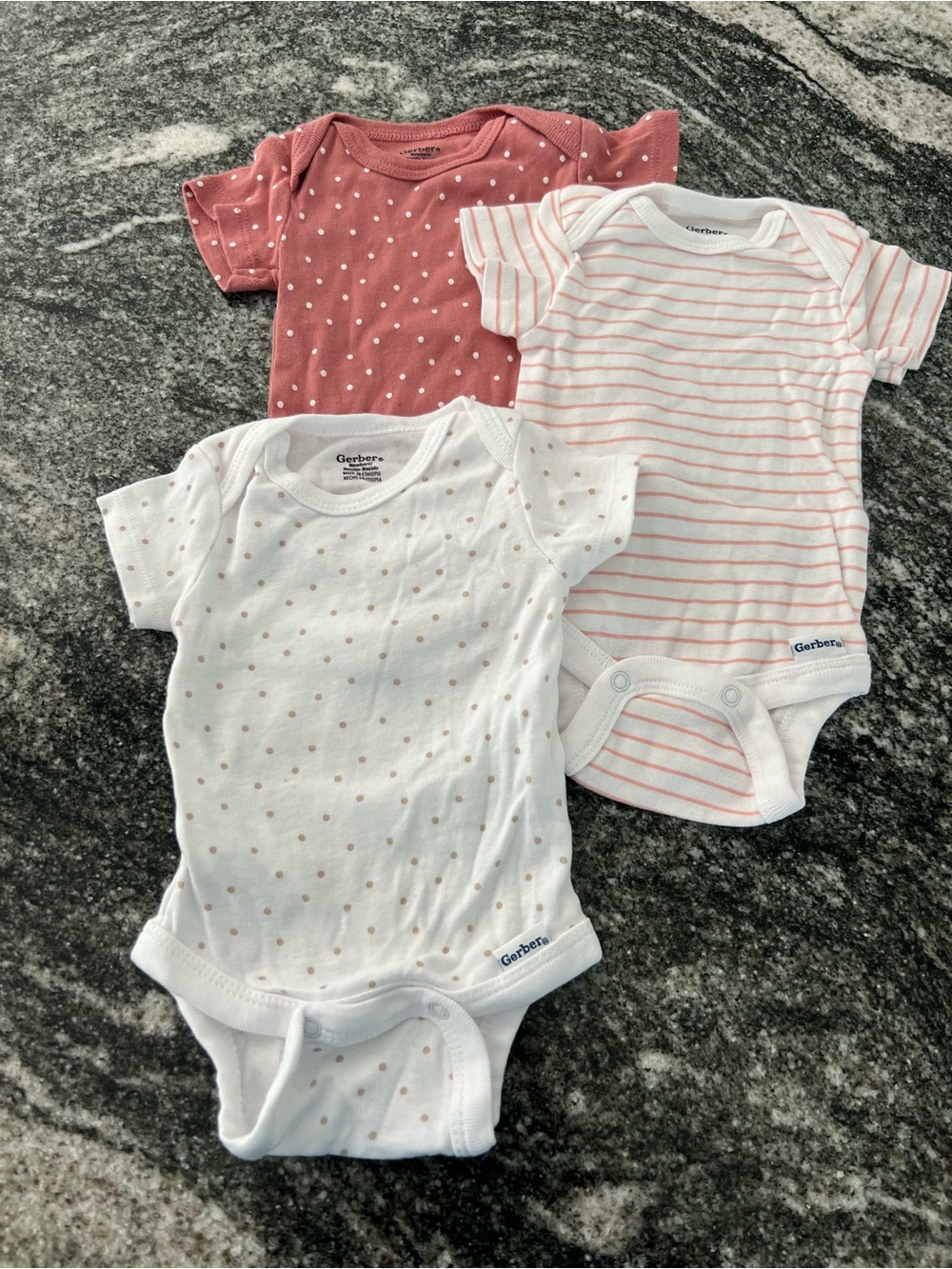 Gerber Baby Girls Pink, White and Dusty Rose Short-Sleeve Onesie 3-Pack